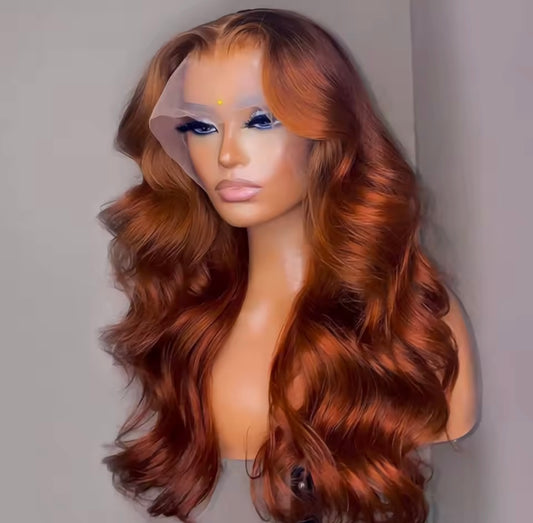 Ginger Lace Front Wig,Copper Red Long Wavy Halloween Wigs, Cosplay Wig, Costume Wig